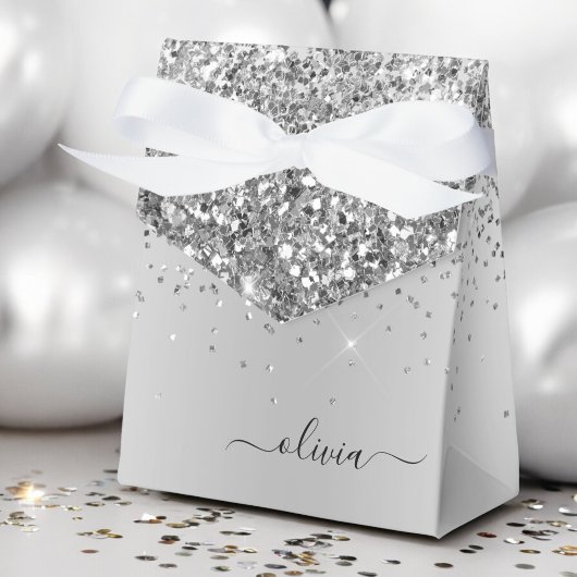 Silver Glitter Metal Monogram Glam Name Bedankdoosjes