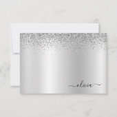 Silver Glitter Metal Monogram Glam Name Bedankkaart (Voorkant)