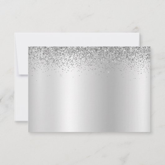 Silver Glitter Metal Monogram Glam Name Bedankkaart (Achterkant)