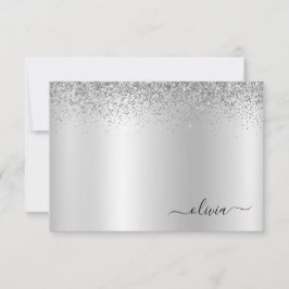Silver Glitter Metal Monogram Glam Name Bedankkaart
