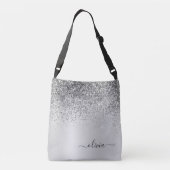 Silver Glitter Metal Monogram Glam Name Crossbody Tas (Achterkant)