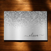 Silver Glitter Metal Monogram Glam Name Deurmat