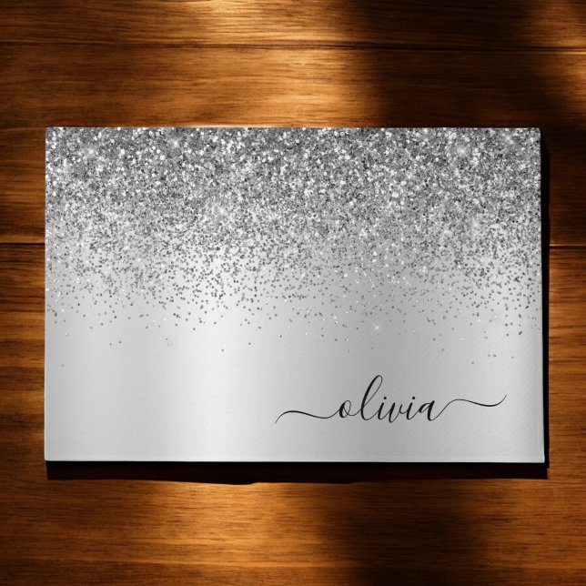 Silver Glitter Metal Monogram Glam Name Deurmat (Creator heeft geüpload)