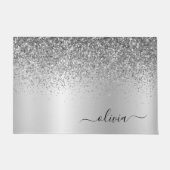 Silver Glitter Metal Monogram Glam Name Deurmat (Voorkant)