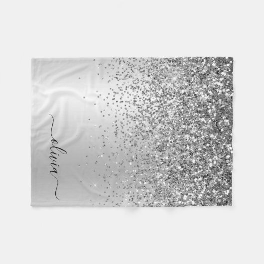 Silver Glitter Metal Monogram Glam Name Fleece Deken (Voorkant (Horizontaal))
