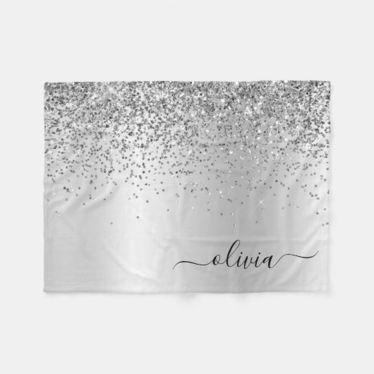 Silver Glitter Metal Monogram Glam Name Fleece Deken (Voorkant (Horizontaal))