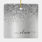 Silver Glitter Metal Monogram Glam Name Keramisch Ornament (Achterkant)