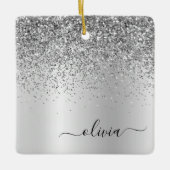 Silver Glitter Metal Monogram Glam Name Keramisch Ornament (Voorkant)