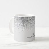 Silver Glitter Metal Monogram Glam Name Koffiemok (Voorkant links)