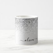Silver Glitter Metal Monogram Glam Name Koffiemok (Center)
