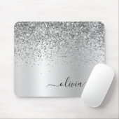 Silver Glitter Metal Monogram Glam Name Muismat (Met muis)