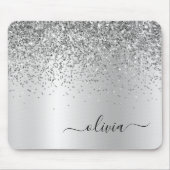 Silver Glitter Metal Monogram Glam Name Muismat (Voorkant)