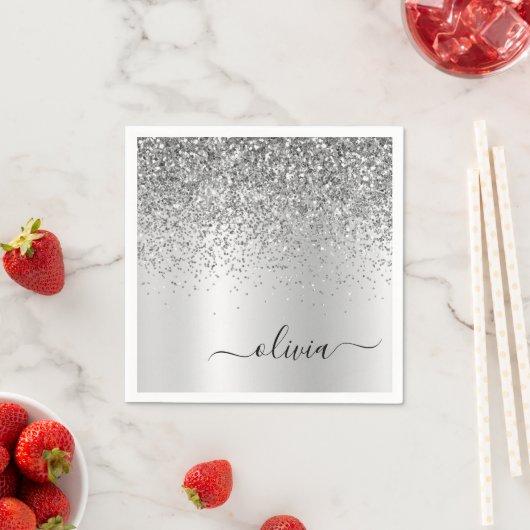 Silver Glitter Metal Monogram Glam Name Servet (Insitu)