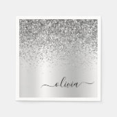 Silver Glitter Metal Monogram Glam Name Servet (Voorkant)