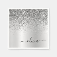 Silver Glitter Metal Monogram Glam Name