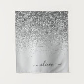 Silver Glitter Metal Monogram Glam Name Wandkleed (Voorkant)