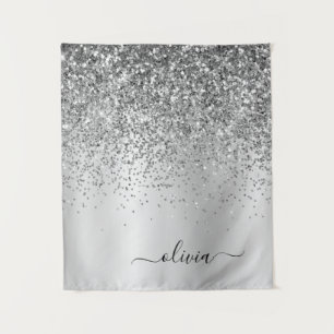 Silver Glitter Metal Monogram Glam Name Wandkleed