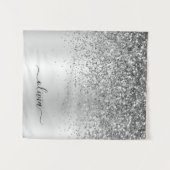 Silver Glitter Metal Monogram Glam Name Wandkleed (Voorkant (horizontaal))