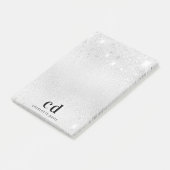 Silver glitter metal monogram initiaal naam post-it® notes (Schuin)
