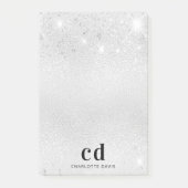 Silver glitter metal monogram initiaal naam post-it® notes (Voorkant)