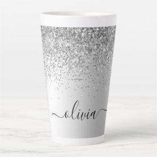 Silver Glitter Metal Monogram Naam Latte Mok
