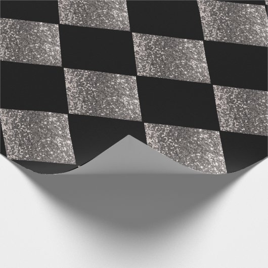 Silver Glitter Metallic Black Abstract Chic Cadeaupapier (Hoek)