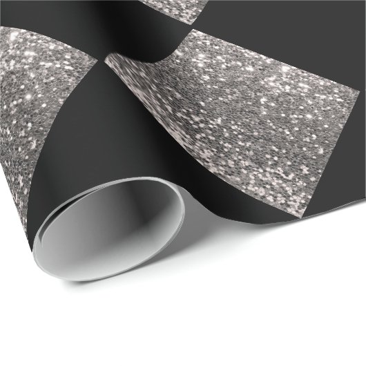 Silver Glitter Metallic Black Abstract Chic Cadeaupapier (Rol Hoek)