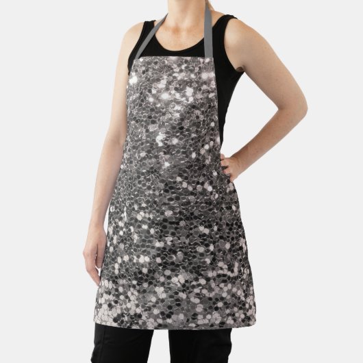 Silver Glitter Metallic Chic Bling Modern Apron Schort (Insitu)