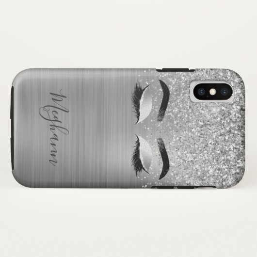 Silver Glitter Metallic Eyelash Beauty Monogram C Case-Mate iPhone Case (Achterkant (horizontaal))