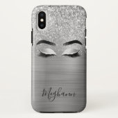 Silver Glitter Metallic Eyelash Beauty Monogram C Case-Mate iPhone Case (Achterkant)