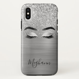 Silver Glitter Metallic Eyelash Beauty Monogram C Case-Mate iPhone Case