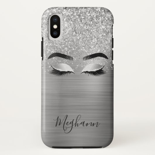 Silver Glitter Metallic Eyelash Beauty Monogram C Case-Mate iPhone Case (Achterkant)