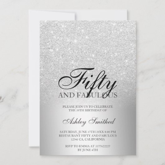 Silver glitter metallic fifty fabulous kaart (Voorkant)