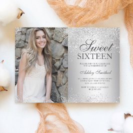 Silver glitter metallic folie foto Sweet 16 Kaart