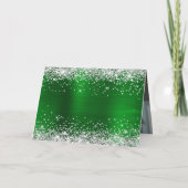 Silver Glitter Metallic Green Family Photo Kaart (Achterkant)