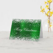 Silver Glitter Metallic Green Family Photo Kaart (Gele Bloem)