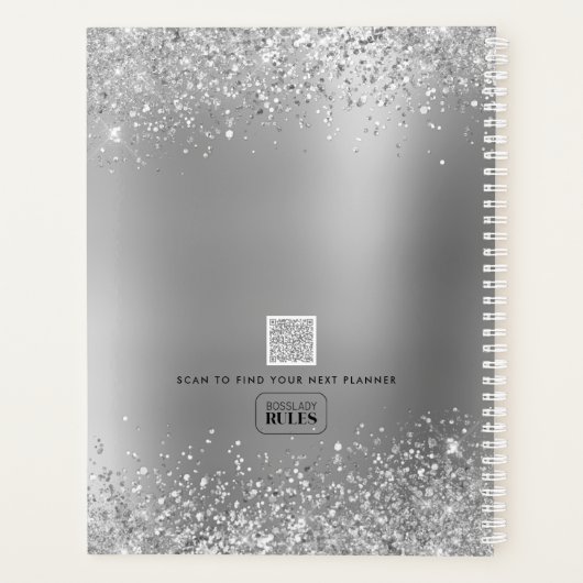 Silver Glitter Metallic Monogram 2023 Boss Lady Planner (Achterkant)