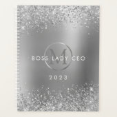 Silver Glitter Metallic Monogram 2023 Boss Lady Planner (Voorkant)