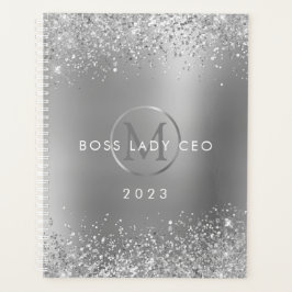 Silver Glitter Metallic Monogram 2023 Boss Lady Planner