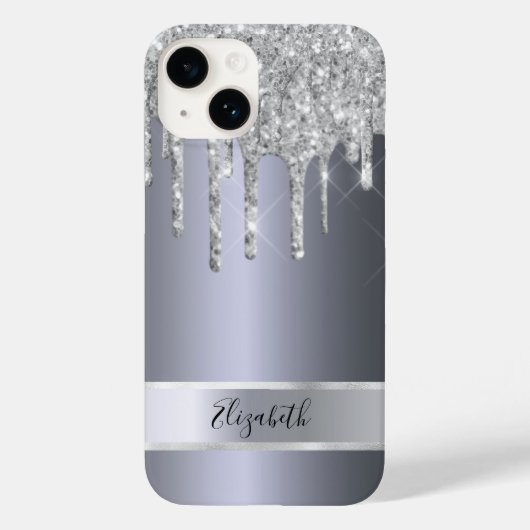Silver glitter metallic monogram elegant modern Case-Mate iPhone case (Achterkant)
