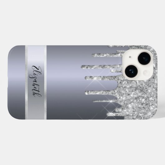 Silver glitter metallic monogram elegant modern Case-Mate iPhone case (Achterkant (horizontaal))