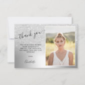 Silver glitter metallic ombre 3 foto's Sweet 16 Bedankkaart (Voorkant)