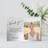 Silver glitter metallic ombre 3 foto's Sweet 16 Bedankkaart (Staand voorkant)