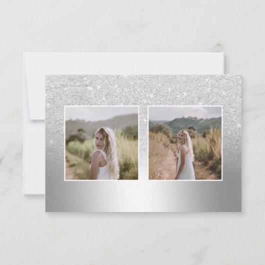 Silver glitter metallic ombre 3 foto's Sweet 16 Bedankkaart (Achterkant)