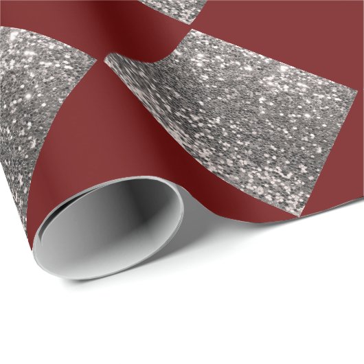 Silver Glitter Metallic Red Abstract Chic Cadeaupapier (Rol Hoek)