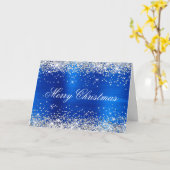 Silver Glitter Metallic Royal Blue Family Photo Kaart (Gele Bloem)
