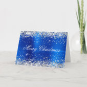 Silver Glitter Metallic Royal Blue Family Photo Kaart (Voorkant)