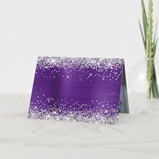 Silver Glitter Metallic Royal Purple Family Photo Kaart (Achterkant)