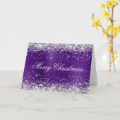 Silver Glitter Metallic Royal Purple Family Photo Kaart (Gele Bloem)