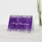 Silver Glitter Metallic Royal Purple Family Photo Kaart (Voorkant)